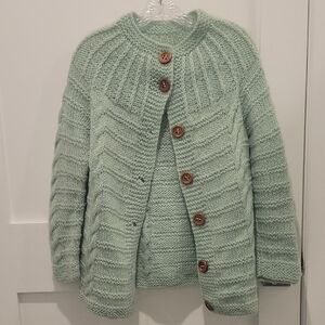 Mint Green Button-Up Women's Handmade Sweater